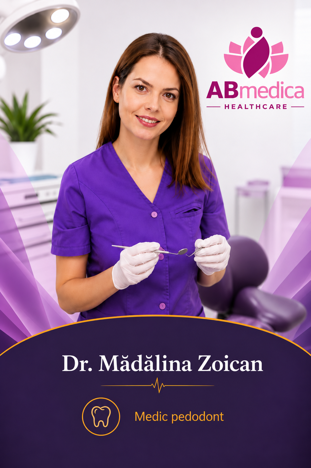 Dr. Mădălina Zoican, medic pedodont la Clinica AB Medica din Pitești, specializată în stomatologie pentru copii